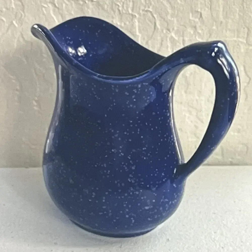 Vintage Ceramic Pitcher Blue Speckled Small Rustic Farm Chic 5